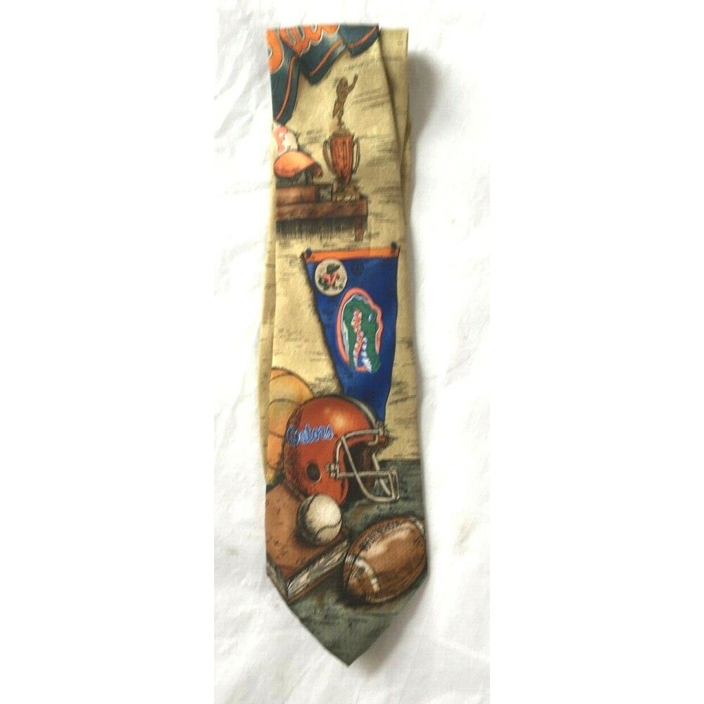 Go Gators UF University of Florida Silk Neck Tie Beige Blue Orange Football EUC